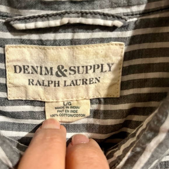 Ralph Lauren Denim & Supply Striped  Button Up Casual Men Shirt White&gray L/G - Picture 4 of 13